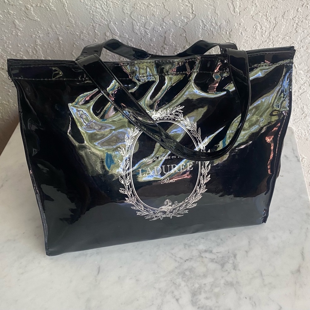 Laduree Paris insulated black patent poly tote